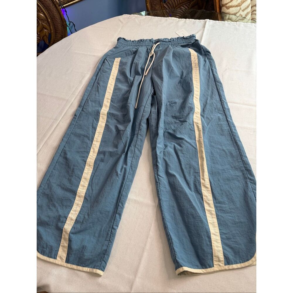 Fisoew Women's Baggy Wide Leg Casual Pant Medium Blue Drawstring Elastic Waisted